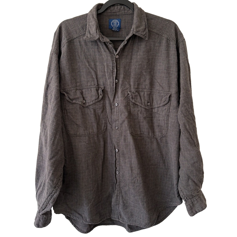 Gap Button Down Shirt Mens XL Brown Plaid Long Sleeve Cotton Flannel Style